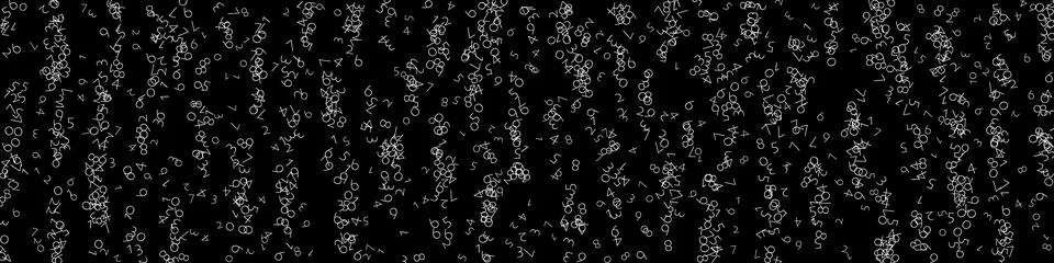 Falling numbers, big data concept. Binary white chaotic flying digits. イラスト素材