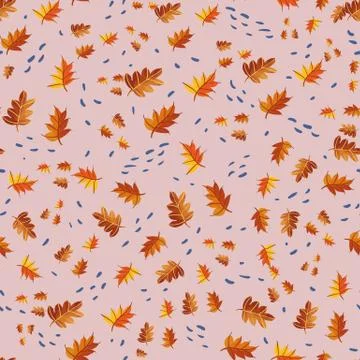 Falling oak leaves seamless vector autun pattern Stock Illustration