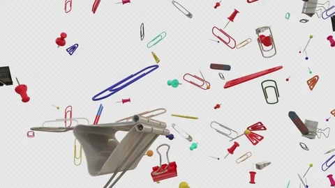 Falling Office Supplies Loop Animation Overlay for School and Workplace Edit Stock Footage 340916923