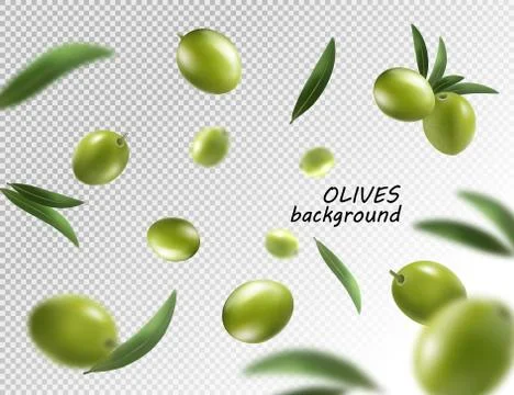 Falling olive isolated on transparent background. 3d vector illustrasion Stock Illustration
