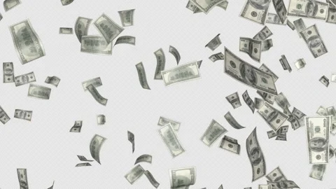 Falling One Hundred Dollars Banknote Animation, on Alpha Channel, Loop Video stock 291876656