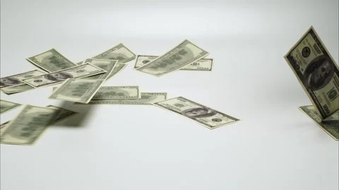 Falling one hundred dollars banknotes on white studio background, scattering Stock Footage 157793273