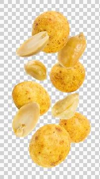 Falling or levitating peanuts on white background Foto stock