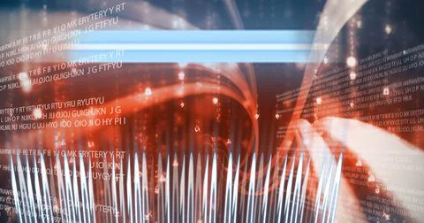 Falling orange codes light trails, over computer code, program coding and Stock Photos