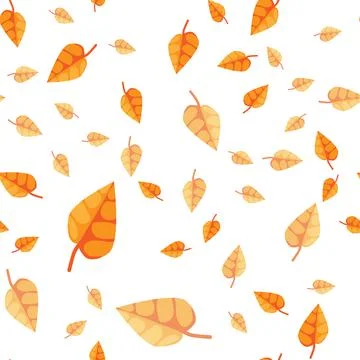 Falling orange leaves on white background autumnal vector seamless pattern. Stock Illustration