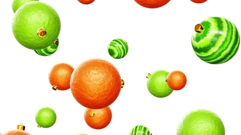 Falling orange, lime and watermelon peel Christmas baubles looping 3D animation Stock-Footage 206049101