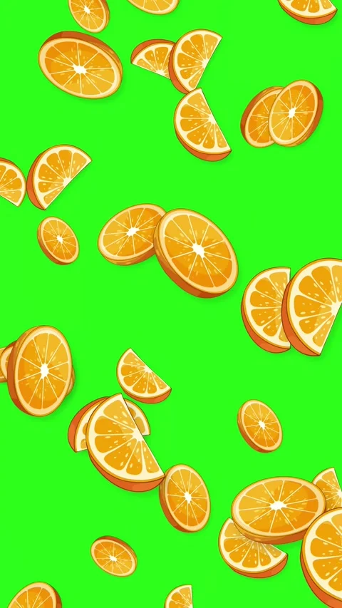 Falling Orange Slices and Wedges Animation on Green Screen Background Stock Footage 345206598