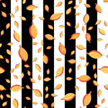 Falling orange stylized leaves seamless vector pattern Stock Illustration