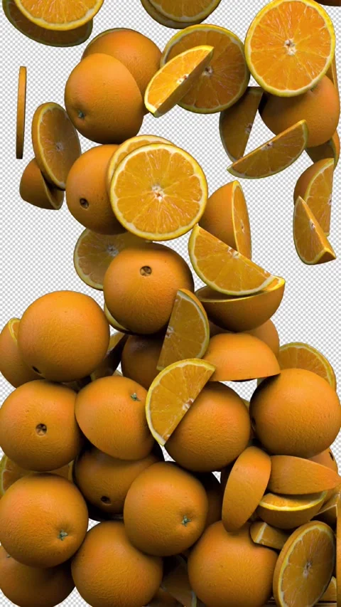 Falling oranges transition – 3d render with alpha channel. Video stock 341314868