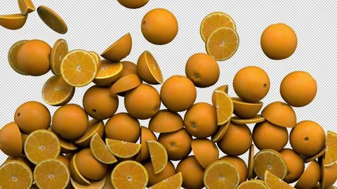 Falling oranges transition – 3d render with alpha channel. Stock Footage 341950442