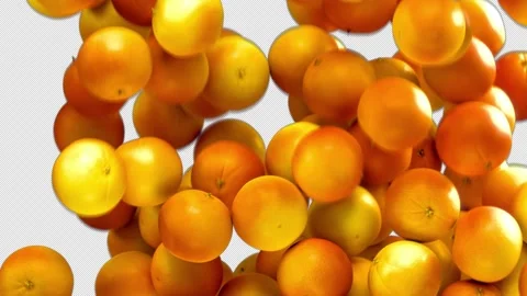 Falling Oranges Transition effect with alpha channel. 3D rendering Stock Footage 142983836