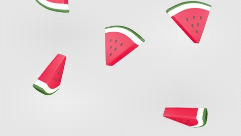 Falling Overlay 3D Watermelon Pieces Animation on Alpha Channel, Loop Stock Footage 311599006