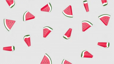 Falling Overlay 3D Watermelon Pieces Animation on Alpha Channel, Loop 库存影片 311600132
