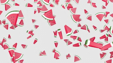 Falling Overlay 3D Watermelon Pieces Animation on Alpha Channel, Loop 库存影片 311600699