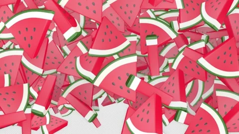 Falling Overlay 3D Watermelons Transition Animation on Alpha Channel, Loop Stock Footage 311591967