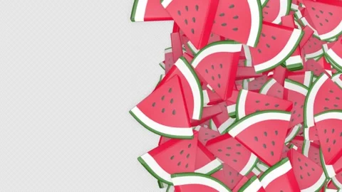 Falling Overlay 3D Watermelons Transition Animation on Alpha Channel, Loop Stockbeeldmateriaal 311593154