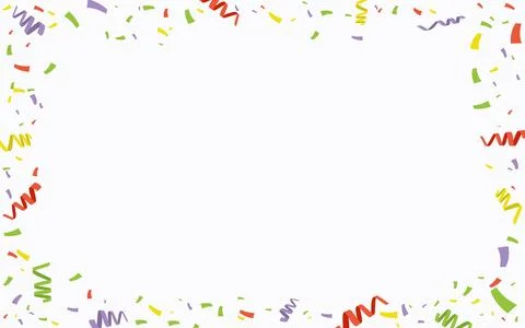 Falling paper confetti border frame with colorful ribbons and copy space fo.. Stock Illustration