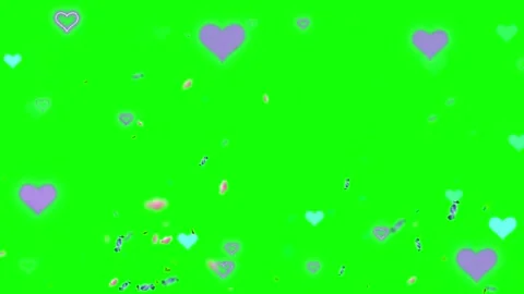 Falling paper hearts on bright green background. Scattered love confetti for Stockbeeldmateriaal 340943207