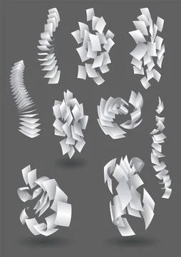Falling paper sheets collection. Set of flying curved leaves of paper. Vector Stock Illustration