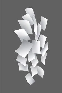 Falling paper sheets. Set of flying curved leaves of paper. Vector loose soar of Stock Illustration