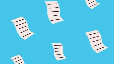 Falling papers animated on blue background, document sheets flying down, co.. Stock Footage 334268018