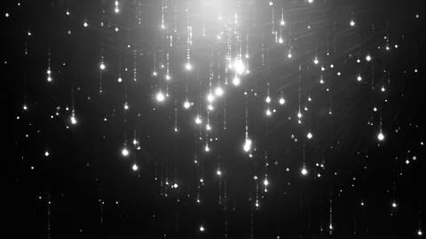 Falling particles flicker and shimmer against a black background. Abstract ba Illustrazione stock