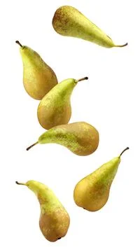 Falling pears isolated on a white background with a clipping path. pear confe Stock Photos