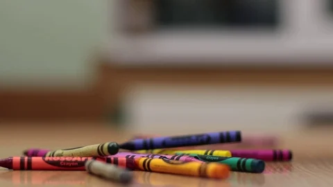 Falling pencils on the table Stock Footage 120796822
