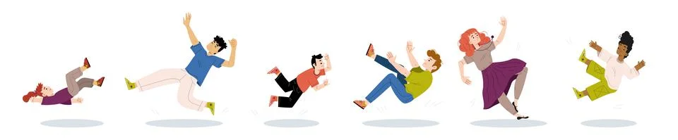 Falling people, clumsy characters fall down set Stock Illustration