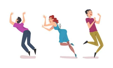 Falling people with frightened face expression set cartoon vector illustration Illustrazione stock