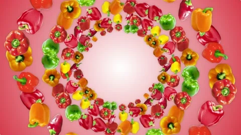 Falling Peppers Ring Animation, Background, Rendering, Loop Stock Footage 136196322