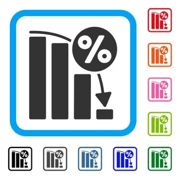 Falling Percent Bar Chart Framed Icon Stock Illustration