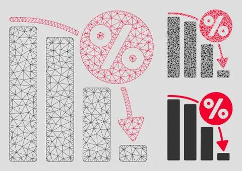 Falling Percent Bar Chart Vector Mesh Carcass Model and Triangle Mosaic Icon Stock Illustration