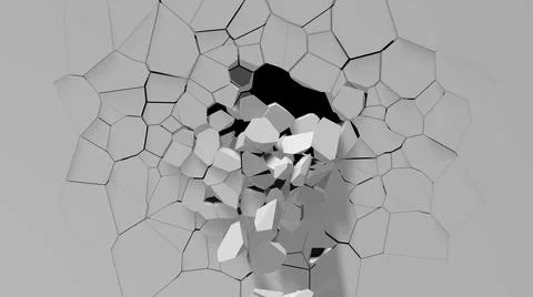 Falling off piece breaking wall with cracks monochromatic texture picture Stock Illustration