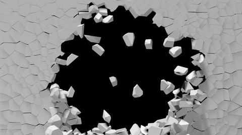 Falling pieces Explosion breaking wall with cracks monochromatic texture picture Stock Illustration