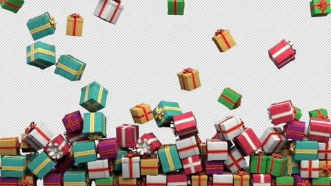 Falling pile of gift boxes – 3d render with alpha channel. Stock Footage 267236997