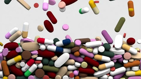 Falling pills – 3d render with alpha channel. Stock Footage 267064780