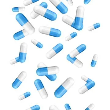 Falling Pills Capsules Background. Vector Stock Illustration