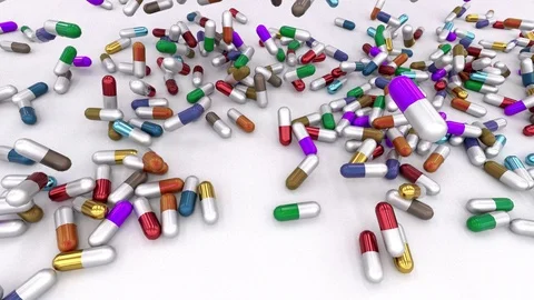Falling pills in different directions Stock Footage 104841825