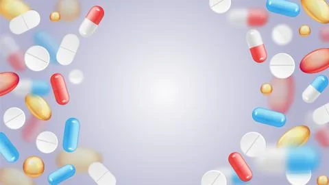 Falling pills vector pharmaceutical background Stock Illustration