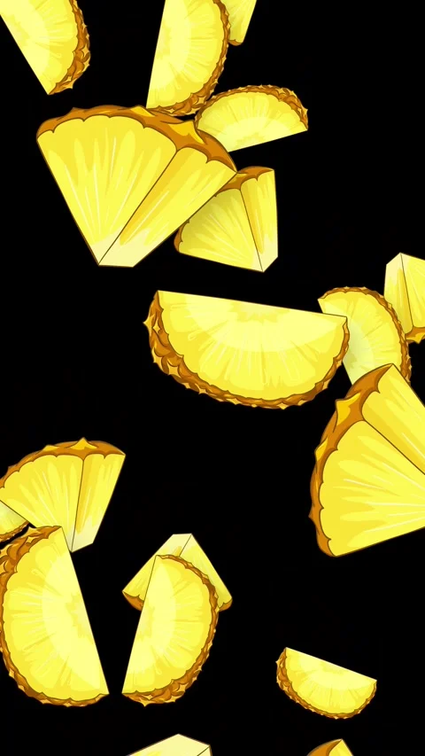 Falling Pineapple Slices Animation on Black Background Stock Footage 342923133