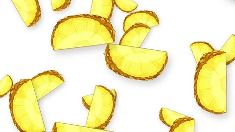 Falling Pineapple Slices Animation on a Clean White Background Stock Footage 342779863