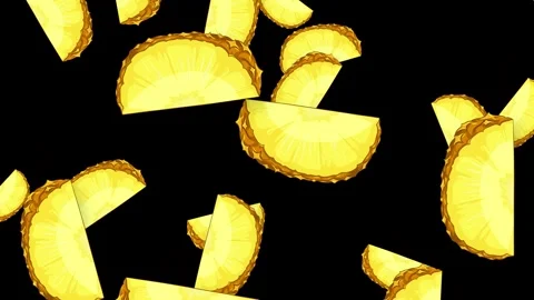 Falling Pineapple Slices Animation on Isolated Black Background Stock Footage 342722031