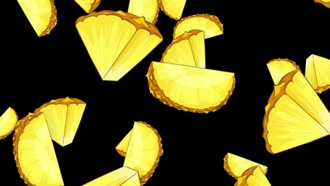 Falling Pineapple Slices Animation on Isolated Black Background Stock Footage 344231262