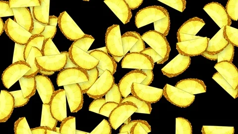 Falling Pineapple Slices Animation on Solid Black Background Vídeos de archivo 342314949