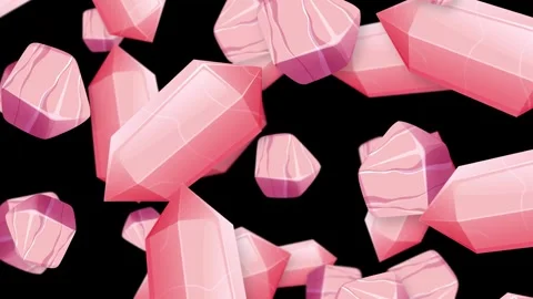 Falling Pink Crystal Gemstones Animation on Black Background Stock Footage 342923644