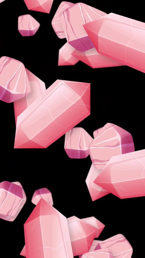 Falling Pink Crystals and Gemstones Animation on Black Background Stock Footage 343831035