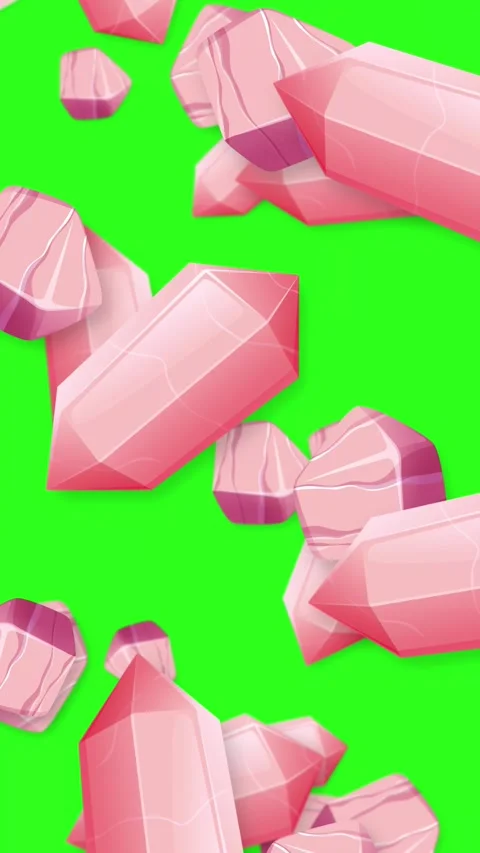 Falling Pink Crystals and Gemstones Animation on Green Screen Background Stock Footage 346197407