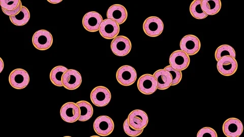 Falling Pink Glazed Donuts Animation on Solid Black Background Stock Footage 341644318
