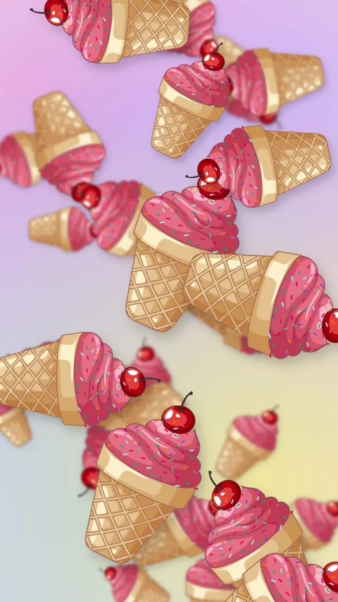 Falling Pink Ice Cream Cones on Pastel Mesh Background Stock Footage 344850994